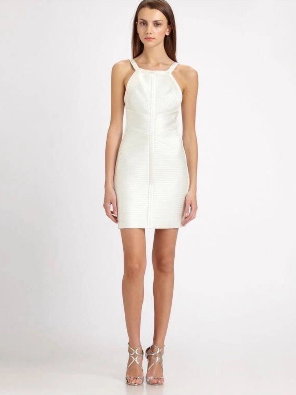 BCBGMaxAzria NWT Diana White Ribbed Bodycon Halter Bandage Mini Dress sz 8